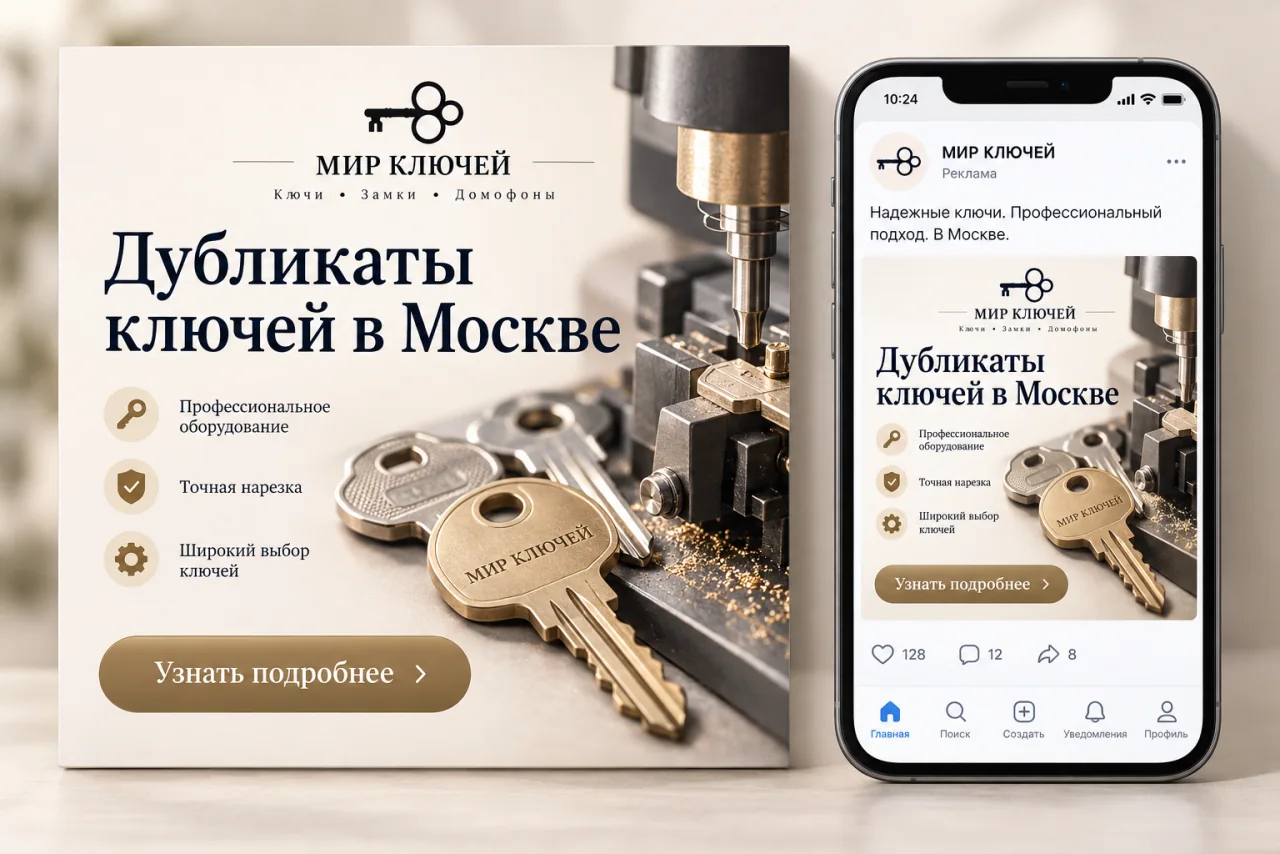 Визуализация рекламных объявлений мастерской Мир ключей