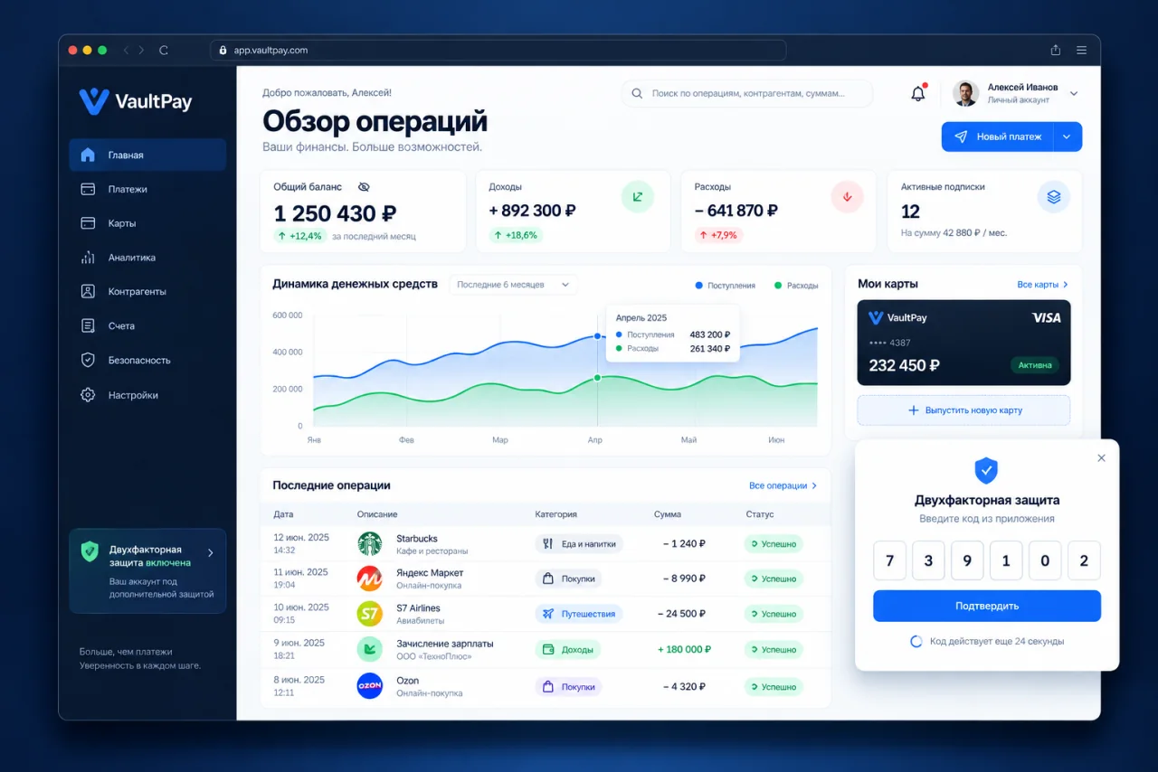 Концепт кабинета операций VaultPay